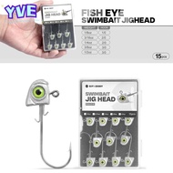 YVE 15PCS Fishing Worm Lure Hooks, High Strength Luminous Eyes Swimbait Hook Jig Head, 2025 3.5g/5g/