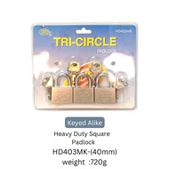 ORI Tri-Circle Heavy Duty Square Chrome PADLOCK/Keyed Alike 3S PADLOCK/MANGGA PINTU /GATE /30MM/40MM
