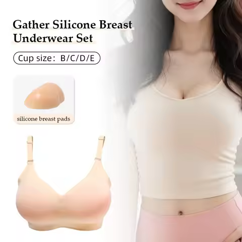 Silicone Breast Form Bra 2-in-1 Detachable Crossdresser Bra B/C/D/E Cup Chest Enhancement Shaper Cor