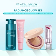 Radiance Glow Set -  Exosome + EGF-PDRN Serum, Tone Up Sunscreen,Glossicle Peptide Balm, Glow Cushio