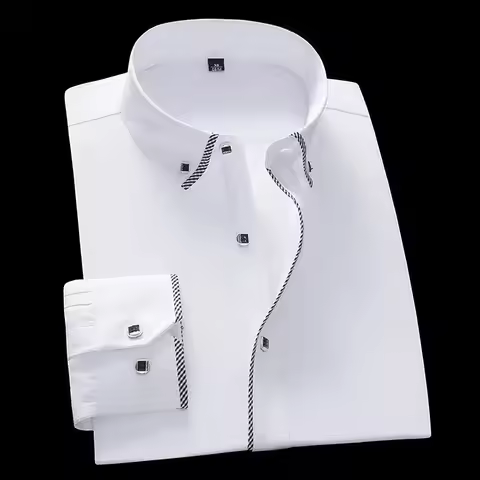 White Shirt for Men Long Sleeves Office Business Button-down Dress Shirts Casual Male Korean Fashion