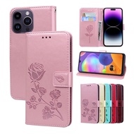 iPhone8/i8 plus/Xs/XR/Xs Max Rose Embossed Phone Leather Case