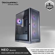 Tecware NEO TG ATX Case, 4 x 12cm ARGB Fans , PWM + ARGB SYNC [2 Color Options]