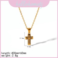 Womens Inlay Cz Cross Necklace With Stainless Steel Chain And Gold Finish