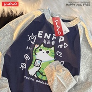 Yueyo | MBTI ENFP Spring Original Breathable Cotton Loose Raglan Sleeve Color Block Long Sleeve T-Sh