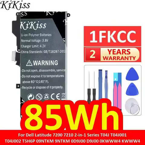 Battery 1FKCC 85Wh For Dell Latitude 7200 7210 2-IN-1 Series T04J T04J001 T04J002 T5H6P 09NTKM 9NTKM