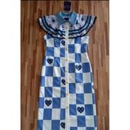 Long Blue Dress Layered-Look Collar With Bear Pattern Label Clt