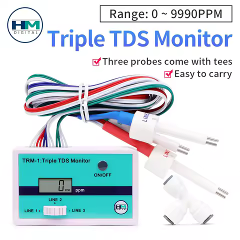 TDS Monitor Triple TDS Meter PPM Water Quality Tester 0-9990 PPM for Aquariums Hydroponics Drinking 