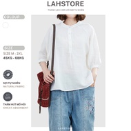 LAHSTORE women's loose-fitting batwing shirt in youthful silk fabric with train collar (White)