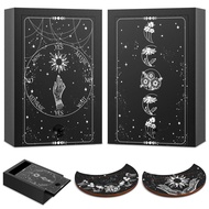 4 Pieces Tarot Box Gift Set Tarot Deck Box Card Holder Boho Hand Moon Wooden Tarot Card Box Astrolog