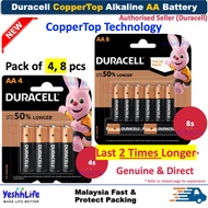Duracell CopperTop Alkaline AA Batteries Pack of 4 8 pcs CopperTop Technology Last 2 Times Longer Ge