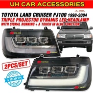 Toyota Land Cruiser FJ100 LC100 1998 - 2002 Triple Projector Dynamic Led Headlamp With Signal Runnin