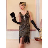Gatsby Glam 1920s Fringe Sequin Dress Flapper Party Cocktail Dress
