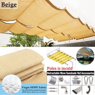 95% Shading Anti-UV Beige HDPE Home Hotel Terrace Telescopic Wave Sun Shade Net Gazebo Pergolas Swim