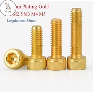 DC M2 M2.5 M3 M4 M5 Cup Head Socket Cap Screw Hex Head Allen Bolt - Gold Titanium Plated Length 4mm~
