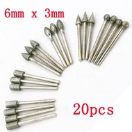 đầu mài kim cương chân 3 ly (3x6mm) 20 mũi mài ngọc mài kính