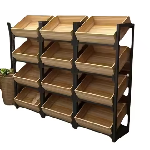 Supermarket Fresh Steel Wood Fruit Rack Grocery Store Nakajima Display Rack Convenience Store Vegeta
