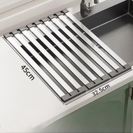 55CM 304 Stainless Steel Over Sink Drying Rack / Roll Up Dish Drying Rack / Dish racks / Kitchen Sin