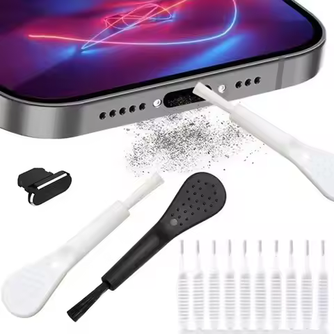 Cell Phone Charging Port Dust Plug with Cleaning Brush for IPhone 14 13 12 8 Pro Max Plus Type C Eea