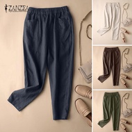 Esolo ZANZEA Korean Style Women Cotton Linen Long Pants Casual Holiday Pockets Harem Trousers KRS #2