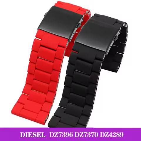Silicone Rubber Stainless Steel Watchband Mens Waterproof for Die-sel DZ7370 DZ7396 DZ4289 Fold Buck