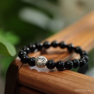 Trendy Men Bracelet Bracelet Must-Win Benming Buddha Retro Style 10MM999 Black Agate Natural Dharma 