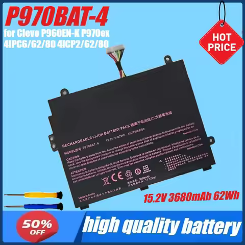 15.2V 3680mAh 62Wh P970BAT-4 Battery for Clevo P960EN-K P970ex 4IPC6/62/80 4ICP2/62/80 Laptop+tool