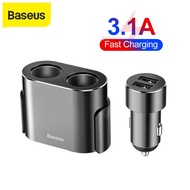 Baseus 2 in 1 Car Charger Cigarette Lighter Socket Splitter Hub Power Adapter for Samsung Mobile Phone Expander Charger DVR GPS