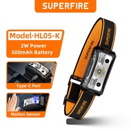 SUPERFIRE HL05-K Powerful LED Headlamp Yellow/White Light Camping Lantern Motion Sensor Rechargeable
