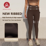 MOVING PEACH Women Sports Leggings High-Rise Non awkward line Nude fabric Yoga Pants with Pocket S-X