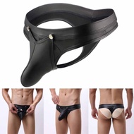 Mens Briefs Removable Pouch T-back Thong Comfortable Fashion Faux Leather