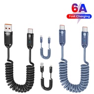 66W 6A Car Spring Telescopic Fast Charging Spring Cable USB Type C For Samsung Huawei 100W Type-C Ca