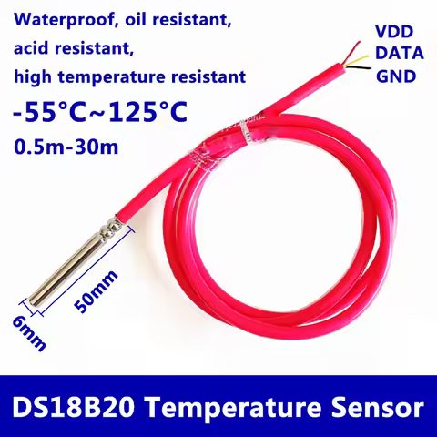 DS18B20 Waterproof Digital Temperature sensor 6mm * 50mm Stainless Steel Probe 18b20 1m 2m 3m 5m Sil
