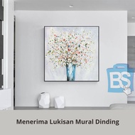 lukisan cat minyak lukisan tiga dimensi pot bunga putih lukisan ruang tamu kain dinding besar lukisa