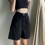 Quần short Ngố jean nữ ống suông rộng baggy quần shorts bò jean nữ cạp cao chất vãi không ra màu [ S