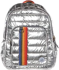 RALEIGH 18" Silver Rainbow Puff Backpack, BAZIC x SYDNEY Fashion Backpack Shoulder Bag Casual Travel Bag Hiking Daypack, Silver, 18" x 13" x 7", Daypack Backpacks