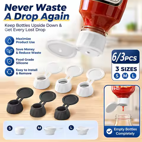 6/3 Pcs Reusable Bottle Emptying Dispenser Caps, 3 Sizes Colors Leak Proof Flip Top Lids, Universal 