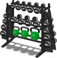 Adjustable Dumbbell Rack, 3-Tier Holder with Double Side Extension Fit Different Weight Dumbbells & 