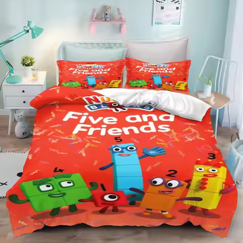Cute Numberblocks Duvet Cover 3pcs Bedding Set Educational Cartoon Number Print Microfiber Quilt Cov