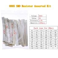 1280pcs/lot 64 Values 0805 SMD Resistor 0ohm-10Mohm Assortment Kit 5% 0.125W resistance pack