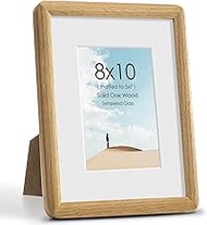 8x10 Picture Frame, Natural Oak Wood Photo Frame with Tempered Glass, Display 5x7 with Mat or 8x10 W