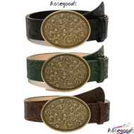 ROSEGOODS Western Cowboy Belt, PU Leather Vintage Carved Buckle Embossed Belt, Fashion Y2K Punk Rock