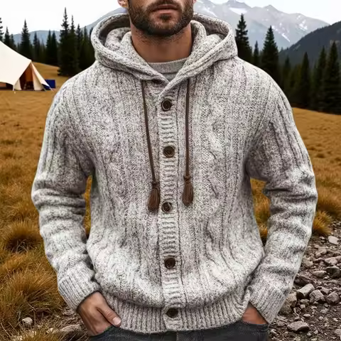 Men's Autumn/Winter Luxury Fashion Men's Knitted Sweater Sweater Pit Strip Long Sleeve Hooded Cardig