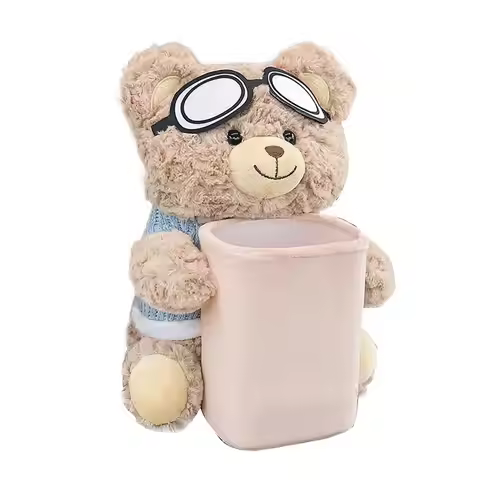 Vehicle Trash Can 2 In 1 Car Trash Bin Tissue Holder Armrest Bear Plush Waste Bin Napkin Dispenser C