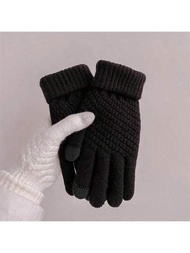 1對女士觸控手套,秋冬保暖厚坐滑雪手套,休閒騎行防風手套