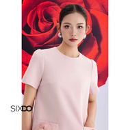 Đầm suông hồng ngắn tay phối hoa 3D túi trước SIXDO (Peach Pink 3D Flower Woven Loose Dress)
