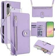 Asuwish Phone Case for Samsung Galaxy A56 5G Zipper Wallet Cell Cover, with Tempered Glass Screen Pr