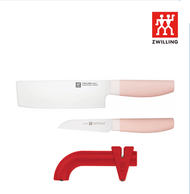 ZWILLING® Now S 迷你中式廚刀套裝(粉紅)及磨刀器(紅)