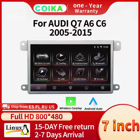 7 Inch Carplay Screen Car Multimedia For Audi A6 C6 Q7 2005-2015 Android Auto Car Radio Screen Rear 