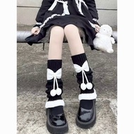 Nhật Bản Dễ Thương Lolita Chân Ấm dệt cho nữ Bằng Gỗ Tai Bê Vớ nơ trắng Với cục bông Ren Jk Vớ